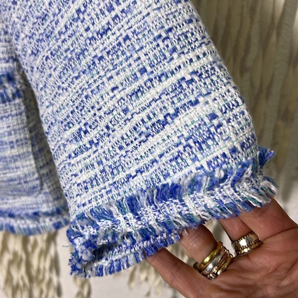 Tyler Boe Blue White Tweed Hook Front Blazer with Pockets size 6 - Picture 3 of 13